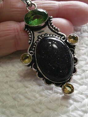 Beautiful BLUE SUNSTONE, CITRINE & PERIDOT Handmade Sterling 925 Pendant/Chain